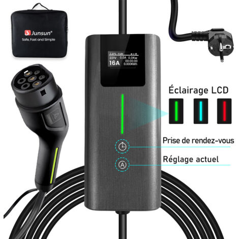 Câble de recharge Type 2 16A 3.5kW monophasé 5m portable pour Tesla BMW JUNSUN (1/5)