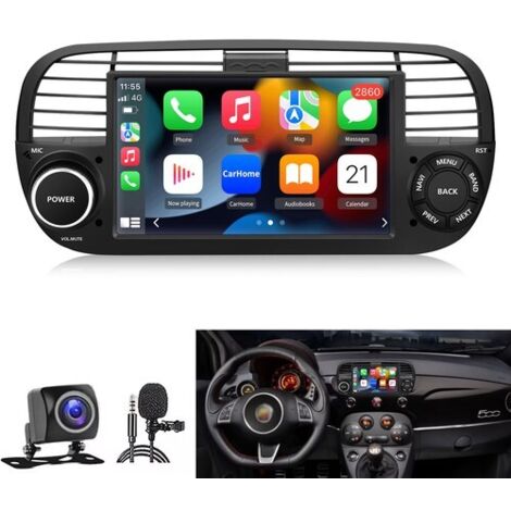 7 pouces Carplay Autoradio pour Fiat 500 2007-2015 Android 2+64G JUNSUN