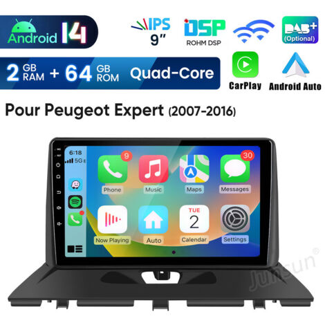 9 pouces Carplay Autoradio pour Peugeot Expert 2007-2016 Android 2+64GB JUNSUN