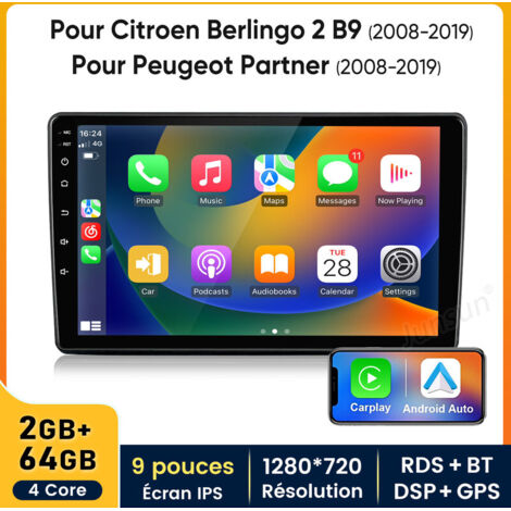 9 pouces Carplay Autoradio pour Citroen Berlingo 2 B9 2008-2019 Android 2+64GB JUNSUN