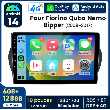 10 pouces Carplay Autoradio pour Fiat FIORINO Qubo Nemo Bipper Android 6+128GB JUNSUN
