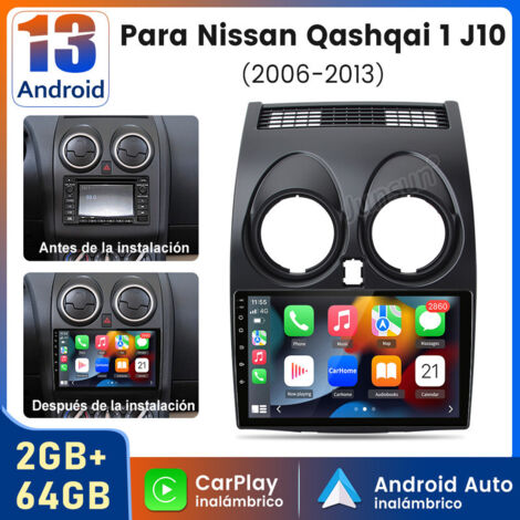 9 pouces Carplay Autoradio pour Nissan Qashqai J10 2006-2013 Android 2+64GB JUNSUN