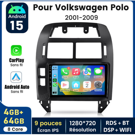 9 pouces Carplay Autoradio pour VW Polo 2001-2009 Android 4+64GB JUNSUN