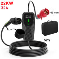 Câble de recharge Type 2 32A 22kW triphasé 5m portable pour Tesla BMW JUNSUN