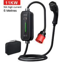 Câble de recharge Type 2 16A 11kW triphasé 6m portable contrôle APP JUNSUN