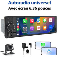Autoradio 1 DIN avec Apple CarPlay Android Auto et écran tactile 6.36 pouces JUNSUN
