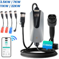 Intelligent Câble de recharge Type 2 3.5-32A 22kW triphasé 5m portable pour Tesla BMW JUNSUN