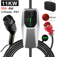 Câble de recharge Type 2 16A 11kW triphasé 4m portable pour Tesla BMW JUNSUN