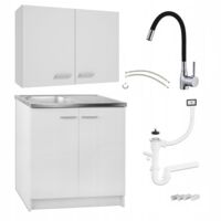 STAMAR Küchenensemble - Möbel 80 cm - Weiß matt - Minimalistisches Design - Mit Edelstahlspüle
