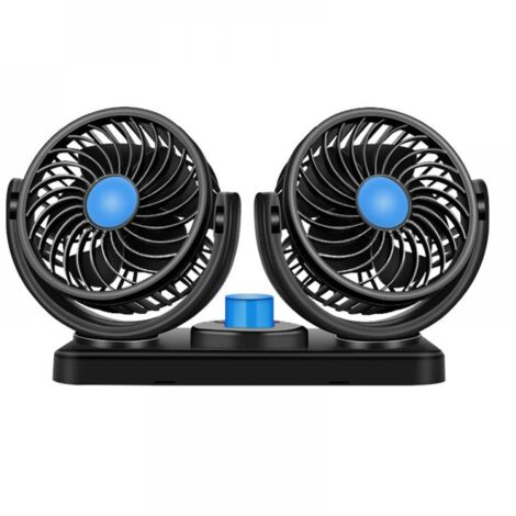 Ventilateur de voiture portable 12 V, double tête, vitesse réglable à 2 vitesses (12 V, bleu), faible bruit, convient à la plupart des modèles de voiture