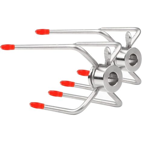 Ensemble de pinces à viande en acier inoxydable pour rôtissoire, 2 aiguilles à viande avec vis de serrage et housse de protection rouge, accessoires pour brochettes (1/5)