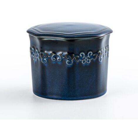 Beurrier en céramique - Conserve le beurre frais et facile à tartiner sans réfrigération - Bleu vintage (1/5)