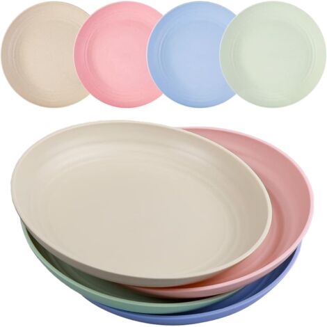 4 pcs assiettes en plastique réutilisables, incassables, de 20 cm, assiettes de camping légères pour pique-nique, salade, pâtes, fête, maison, bureau, passent au lave-vaisselle et micro-ondes (1/5)