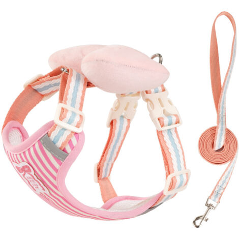 Ensemble harnais et laisse pour chien - En maille douce et respirante - Réglable - Facile à promener - Léger - Avec joli nœud papillon - Pour petits chiens, chats, chiots - Taille L (1/5)