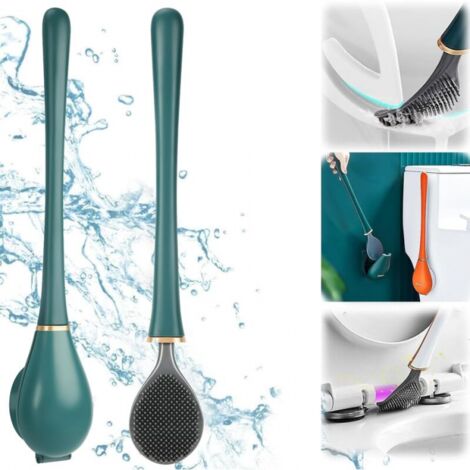 Cyslmuk – Brosse WC en silicone flexible – Base murale sans perçage – Séchage rapide – Tête flexible pour nettoyage en profondeur (1/5)