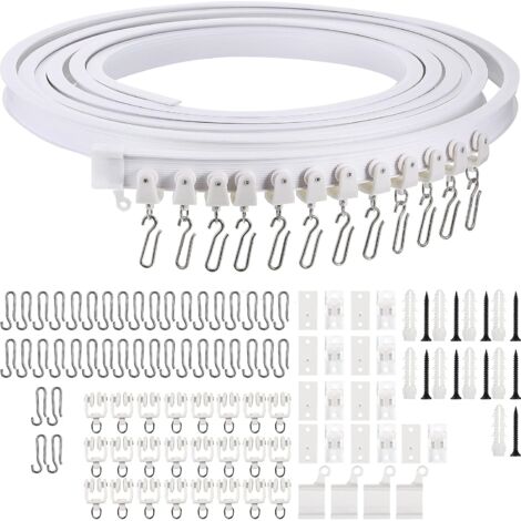 Rail de tringle à rideau flexible 5m – PVC nano-synthétique et acier doux – Fixation plafond – Séparateur de pièce blanc