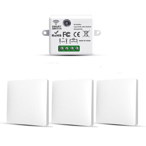 Lot de 3 interrupteurs d'éclairage sans fil RF433 – Émetteur et récepteur 10A 240V – Installation rapide sans câblage