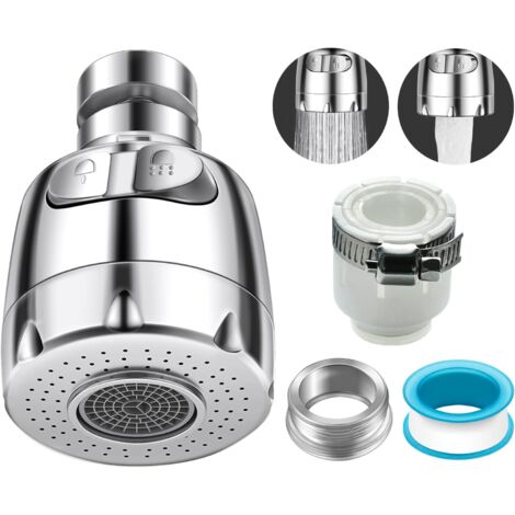 Aérateur de Robinet, Embout Robinet Cuisine Avec Rotation à 360°, Embout Robinet Avec 2 Modes D'écoulement de l'eau,Installation Facile universel pour la Plupart desC Robinets Conventionnels (1/5)