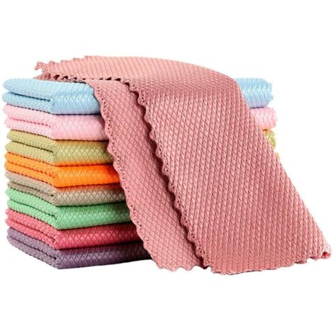 Lot de 10 Chiffons de Nettoyage et Polissage en Microfibre Non Pelucheux à Motif écailles, Haute Absorption pour la Cuisine et la Maison (Couleur aléatoire) (2525cm) (1/5)