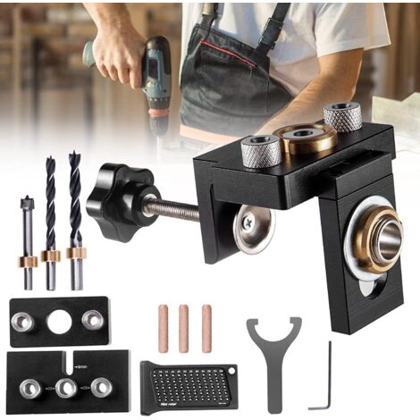 Gabarit de percage 8/10/15 mm,Aomdom 3en1 kit de guide de percage cheville bois avec clip de positionnement Guide de perçage réglable localisateur Et une échelle (1/5)
