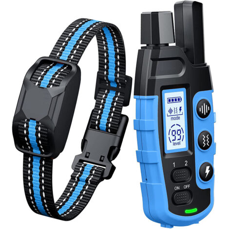 Collier pour chien-3300 pieds collier de dressage pour chien avec télécommande pour 5-120 LB collier rechargeable et étanche pour chien de petite et moyenne taille, bleu