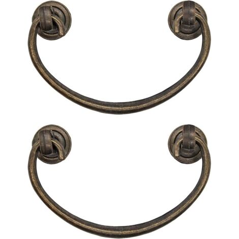 Lot de 2 poignées de meubles antiques pliantes, poignées de tiroirs, poignées d\'armoires, poignées pliantes pour coffres, armoires, commodes, bronze antique, laiton Des (1/5)