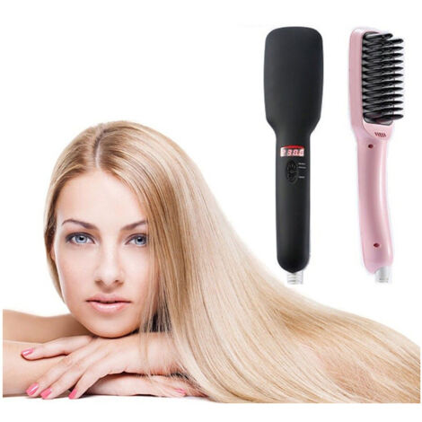 Brosse électrique Ionique Chauffante Lcd Lissante Pour Cheveux Lisses 2 En 1 Ptc
