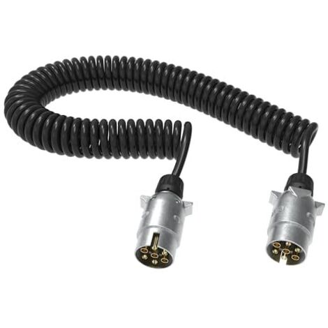 Rallonge de remorque 12 V 3 m – 7 broches – fiche métallique – câble spiralé pour camions, voitures, véhicules utilitaires, remorques, semi-remorques