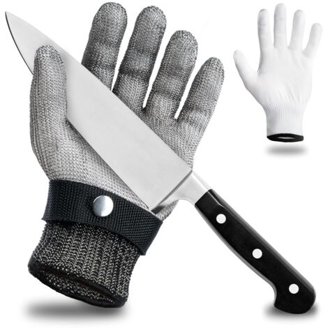 Gant de protection anti-coupure en fil d'acier inoxydable - grand confort & coupe sûre - pratique, facile à nettoyer & convient pour les aliments - gant en coton inclus (L)