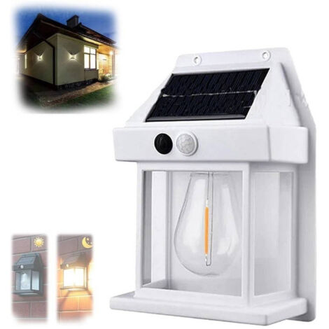 Lampada Parete Solare Sensore Movimento Luce Tungsteno Led Applique Ip65 Bianco