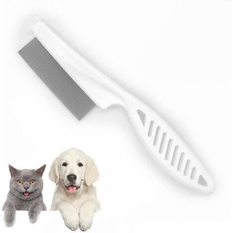 Peigne anti-puces pour chats et chiens, peigne à poils longs pour puces, tiques, taches de larmes et pellicules. Produits de nettoyage pour peignes de beauté (blanc)