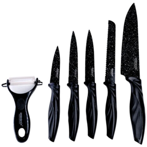 Set De Couteaux Revêtus De Marbre Avec Poignées Ergonomiques Antidérapantes 6 Pièces Noir