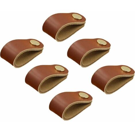 ZVD 6 Pièces Cuir Poignee,Cuir Meuble Poignée, Poignee Cuir Bouton,Cuir Poignées de Placard, Poignées en Cuir Cuisine armoires,Poignée en Cuir Délicat avec Vis (marron) thsinde
