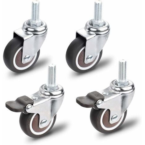 ZVD Roulettes pour Meubles, 2 Pièces Roulette Pivotante avec Frein + 2 Pièces Roulette Pivotante sans Frein, M10x25mm Universelles Roulettes pour Meubles, Capacité de Charge 40 KG par Roulettes