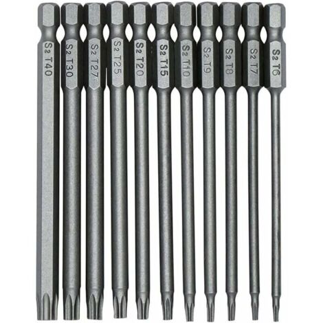 11 Pièces 100mm S2 1/4Pouce Torx Tournevis Bits à Tige Hexagonale de Précision Foret Tournevis Magnétique de Sécurité T6-T40 Tournevis à Tête Longue Torx --