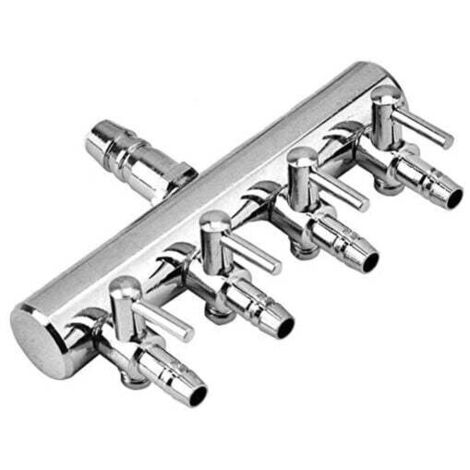 -Aquarium Air Flow Splitter, Soupape de Contrôle en Acier Inoxydable pour Pompe à Air, Accessoires (4 Voies) (1/4)