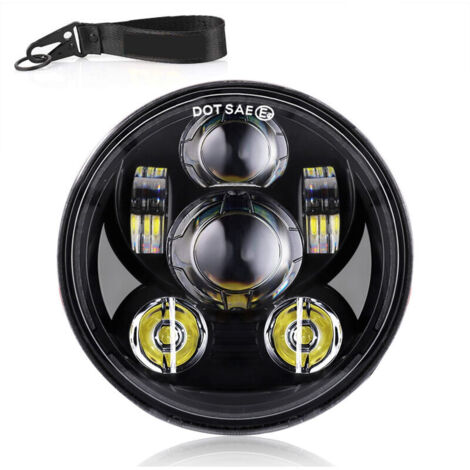 – Phare de moto 12V rond LED 70W – 2 modes d'éclairage – IP67 étanche – Installation facile pour motos 5,75 pouces