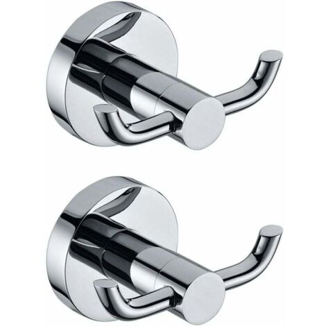 ZVD-Lot de 2 patères murales modernes en chrome poli en laiton massif double porte-serviettes porte salle de bain toilette chapeau vêtements mur porte cintre (1/4)