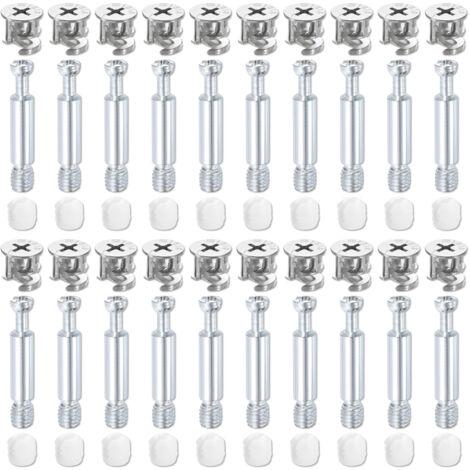 Lot de 20 raccords de meubles de 40 mm, boulons filetés, chevilles en métal pour armoire, tiroir et meubles d'armoire, argenté (1/5)