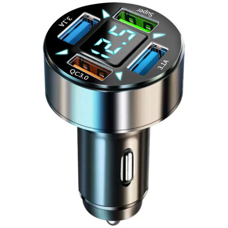 C Transmetteur FM LED bluetooth FM de voiture charge rapide port 4 USB adaptateur bluetooth voiture chargeur voiture allume cigare (1/5)