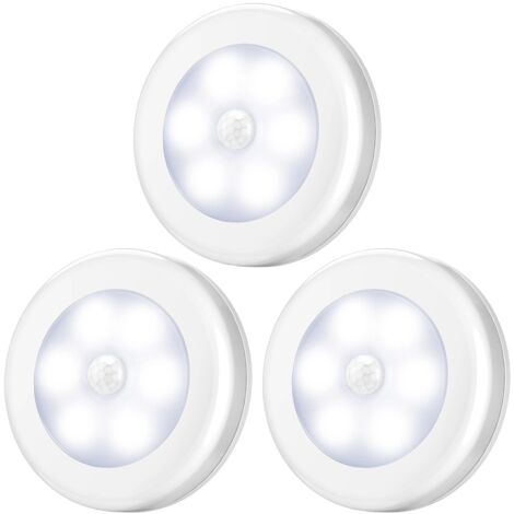 Veilleuse LED sans fil avec détecteur de mouvement, 6 LED, capteur de lumière PIR automatique, angle de détection de 120°, fonctionne sur piles, économie d'énergie, blanc chaud(lot de 3) (1/5)