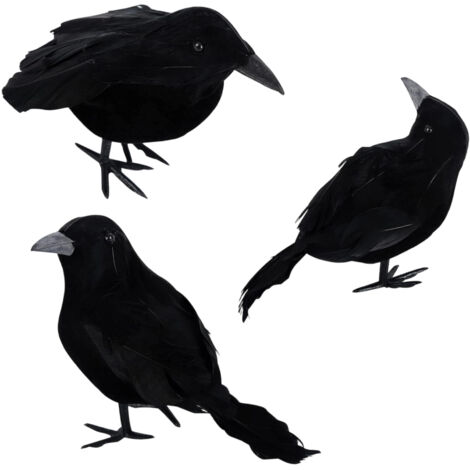 Corbeau d'Halloween - Plumes artificielles - Idéal pour la décoration de fêtes d'Halloween, en intérieur et en extérieur - Noir - Lot de 3 (1/5)
