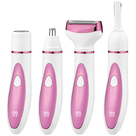 Rasoir Electrique Femme - 4 en 1 Indolore Corps Tondeuse Pour Bikini, Visage, Sourcils, Nez, Aisselles - USB Rechargeable