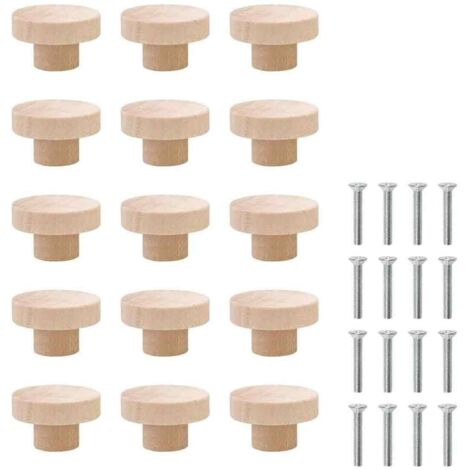 Boutons De Tiroir En Bois Massif,Boutons De Porte D'Armoire En Bois,15 PCS Rond Boutons De Tiroir,Poignée De Tiroir Avec Vis,Poignées De Meubles En Bois (1/5)