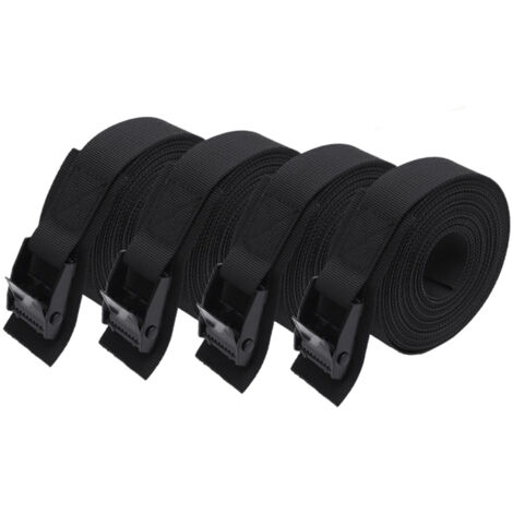 4pcs, Sangle d'arrimage Courte, rembourrée, 25mm, 1m, Boucle de Serrage, noir, Tendeur à cliquet (1/5)