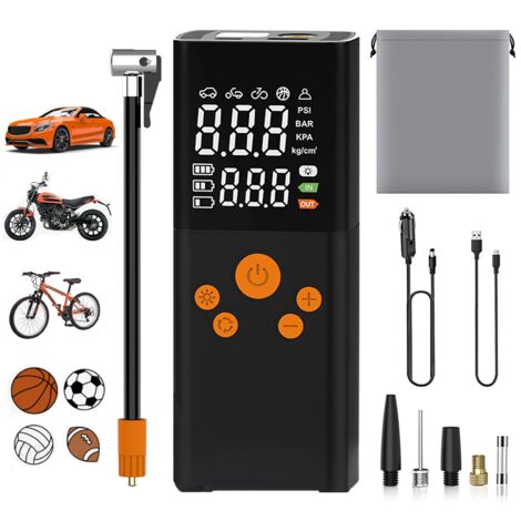Nouvelle pompe à air portable sans fil pour voitures, voitures électriques, vélos et batteries externes - noir et orange (1/5)