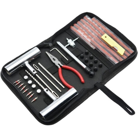 Kit Reparation Pneu Voiture,46PCS Kit Meche Pneu Crevaison,Kit Anti-crevaison Voiture Tubeless,Outil Réparation Pneus pour Voitures/Motos/Camions/VTT/Tracteurs/Camping-Cars/SUV/Camionnettes (1/5)