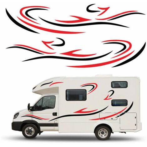 Autocollant De Carrosserie Auto-Adhesif De Voiture Autocollants Graphiques Lateraux De Camion Pour Remorque De Camping-Car Caravane Rv, Rouge