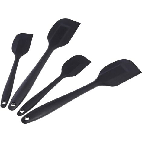 Lot de 4 spatules rectangulaire antiadhésives en silicone résistantes à la chaleur, passent au lave-vaisselle, flexibles, sans BPA, 2 petites et 2 grandes spatules, Noir (1/5)