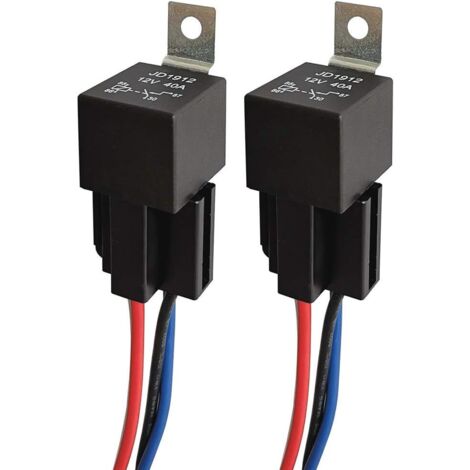 Lot de 2 Faisceau de Relais de Voiture JD1912 12V 40A 4 Broches SPST 12 AWG Avec Diode Intégrée pour Camion, Camionnette, Moto, Bateau (1/5)